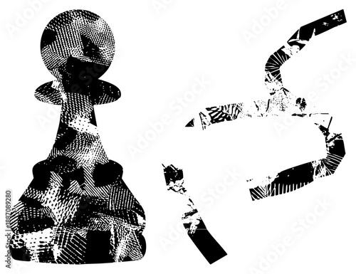 Abstract Halftone Chess Pawn and Dynamic Snake Vector Illustration
