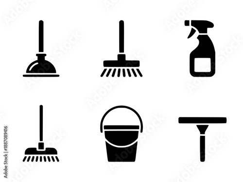 Set of 6 cleaning icons vector isolated PNG with Transparent Background