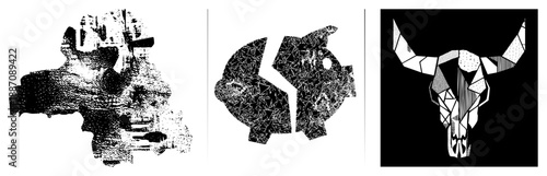 Geometric Halftone Animal Silhouettes in Black and White Vector Art
