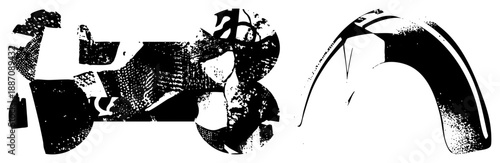 Abstract Geometric Shapes with Halftone Textures and Bold Contrasts