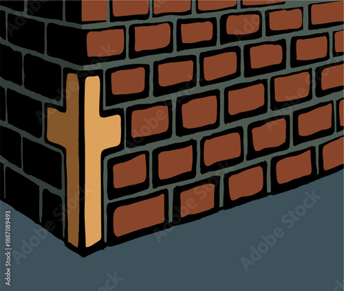 Vector drawing. Cornerstone at the base of the wall