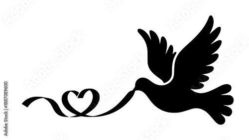 Flying dove with heart symbol vector icon isolated PNG with Transparent Background