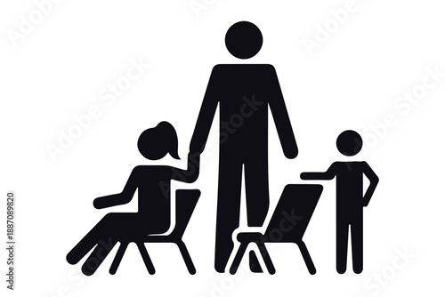 Family People Group Icon Vector Silhouette Glyph Black White Isolated Minimalist Design Illustration Waiting Together