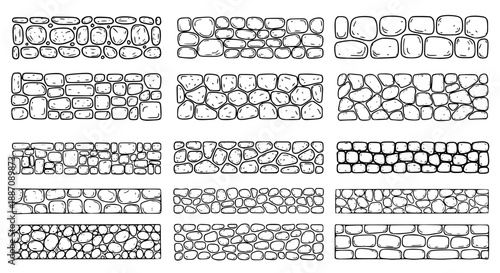 Set of 12 stone wall texture vector patterns isolated PNG with Transparent Background