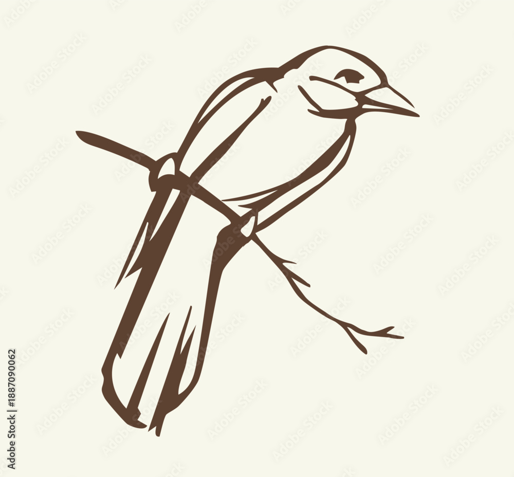 Obraz premium Vector drawing. Bird on white sky backdrop.