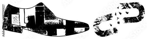 Vintage Shoe Print and Broken Chain Stencil Graphic