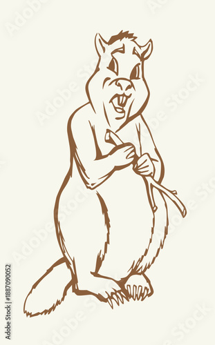 Vector illustration of a beaver with a stick.