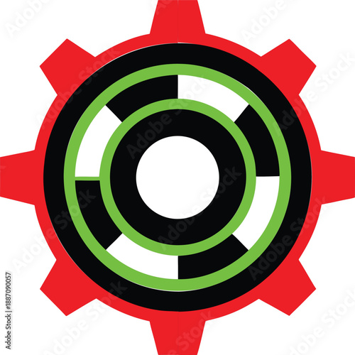 Abstract gear icon with concentric green circles and a black and white segmented pattern