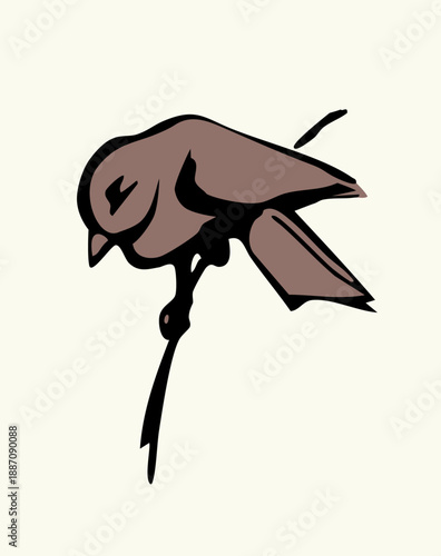 Vector drawing. Tit on white sky backdrop.