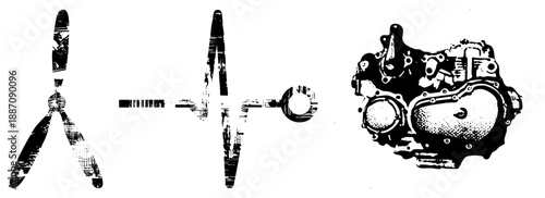 Mechanical Engine and Symbols in Grunge Vector Design