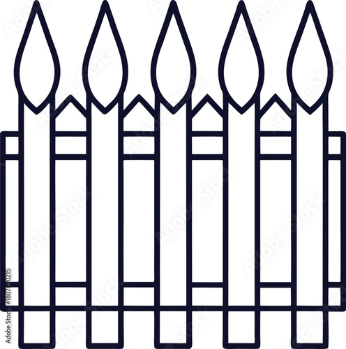 Minimalist Picket Fence Line Art Illustration - Decorative Garden Boundary for Home and Agriculture Design
