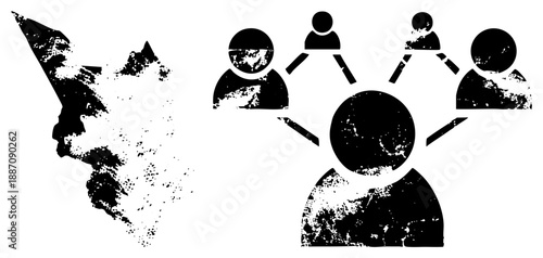 Grunge Styled Network Connection and Abstract Map Silhouettes