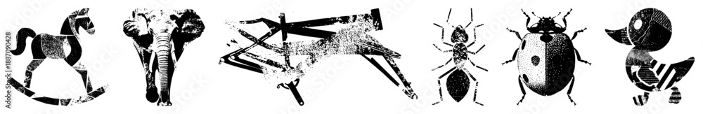 Fototapeta premium Stylized Animal Silhouettes in Halftone Dot Vector Art