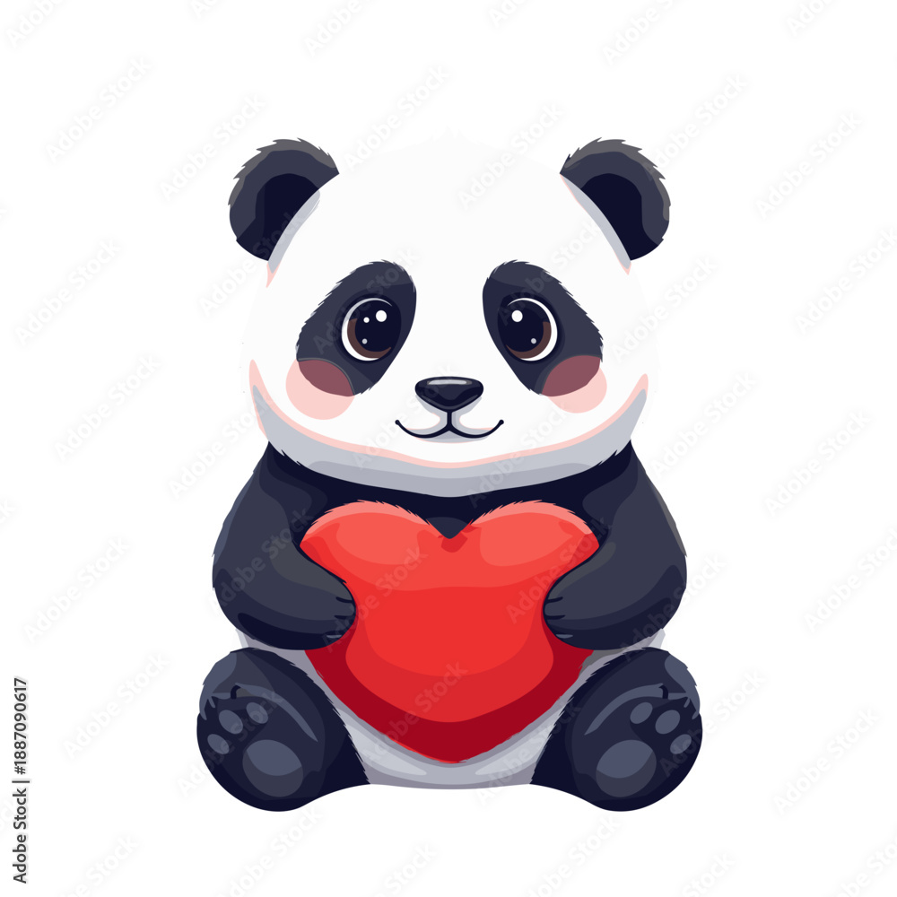 Obraz premium panda in love holding heart, valentines day panda, panda love character, romantic panda expression, heart holding panda, sweet animal love, panda affection theme, love message panda, gentle romantic m