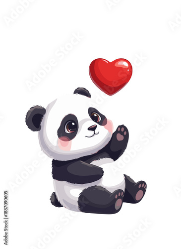 panda in love holding heart, valentines day panda, panda love character, romantic panda expression, heart holding panda, sweet animal love, panda affection theme, love message panda, gentle romantic m