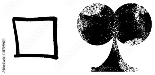 Hand Drawn Playing Card Suits Square and Club Symbols with Textured Ink