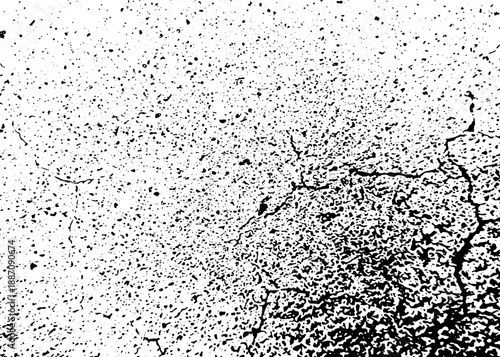 Abstract black cracked concrete grunge texture on transparent background, distressed rough cement overlay for graphic design and vintage effects.