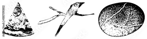 Three Halftone Rendered Geological Specimens in Vector Style