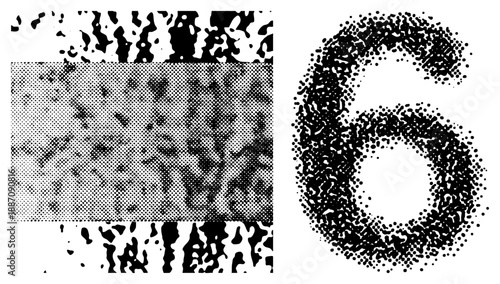Halftone Rectangle and Dotted Number Six Graphic