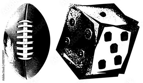 Football and Dice Game in Bold Halftone Vector Design