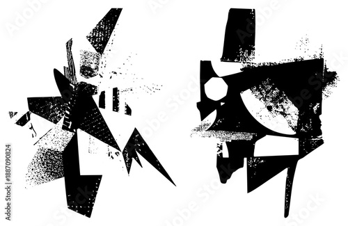 Abstract Geometric Forms with Grunge Texture and Halftone Effects