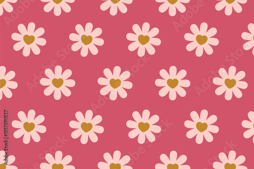 Pattern of daisies with heart centers Vector, illustration