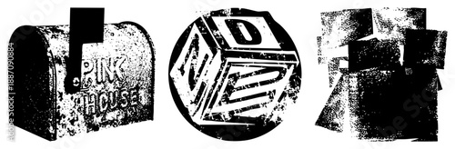 Vintage Mailbox with "PINK HOUSE" Text, Distressed Letterbox Graphic