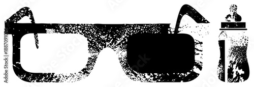 Vintage Style Sunglasses with Distressed Texture and Spray Bottle Companion