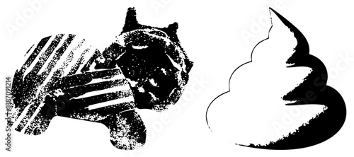 Stylized Cat Silhouette with Halftone Texture and Poop