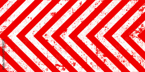 Warning sign with red and white diagonal lines. Attention, danger or caution symbol. Construction site signage, road safety notice, hazard banner, security alert shield. Vector illustration