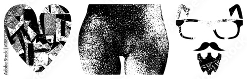 Abstract Heart, Hipster Face, and Shorts Silhouettes in Halftone Vector Art