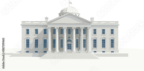 Government Building Illustration with Classical Architecture, Columns, and Dome Representing Politics, Public Administration, State Institutions, and Official Landmark Concepts