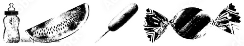 Vector of Baby Bottle, Watermelon Slice, Corn Dog, and Wrapped Candy