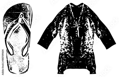 Vintage Style Flip Flop and Long Sleeve Shirt with Distressed Texture