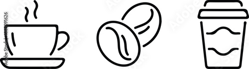 coffee line icons hot coffee cup drink beverage cup vector illustration design