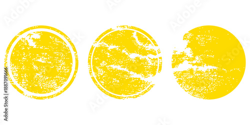 Circle grunge stamp set. Round vector isolated on white background. Yellow stamp vector. Collection for grunge badge, seal, ink and stamp design template. Round grunge hand drawn circle shape, vector