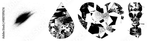 Abstract Black and White Graphic Elements with Halftone and Fragmented