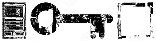 Vintage Key and Lock Set in Grunge Texture Style