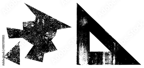 Abstract Geometric Shapes with Halftone Texture in Black and White