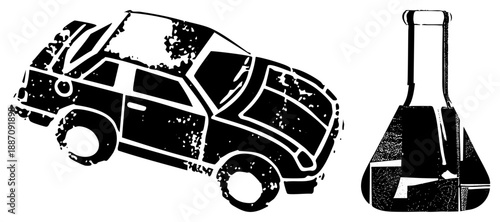 Vintage Car and Lab Flask Stenciled Silhouettes