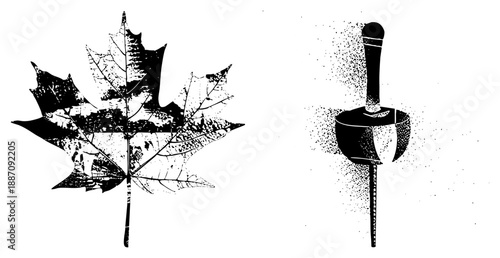 Canadian Maple Leaf and Fencing Foil in Halftone Vector Design