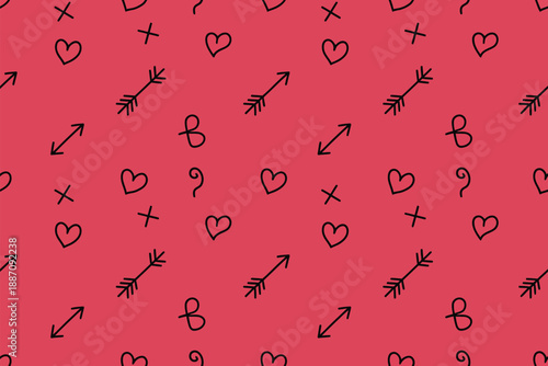 Playful pattern of hearts and arrows Vector, illustration