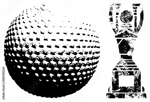 Golf Ball and Trophy Award Symbols in Grunge Vector Art