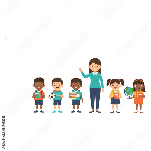 Teacher and Children Standing Together.