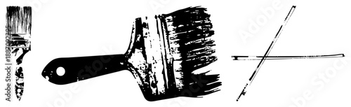 Vintage Paintbrushes with Distressed Texture and Brushstroke Detail