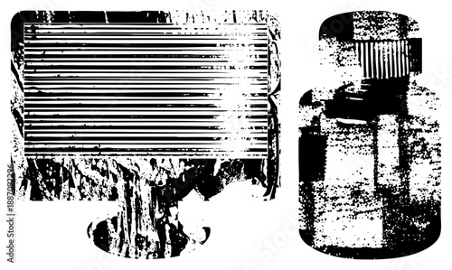 Vintage Halftone Printer and Ink Bottle Vector Illustration