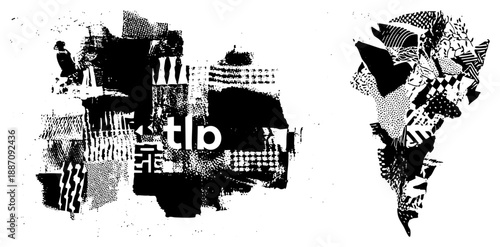 Abstract Geometric Halftone Composition with Bold Black and White