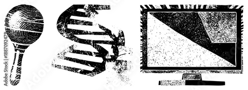 Maraca, DNA Helix, and Monitor Screen in Grunge Vector Art