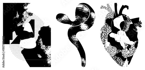 Abstract Organic Forms with Halftone Texture and Bold Silhouettes