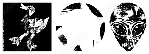 Halftone Duck, Alien Head, and Abstract Sphere Vector